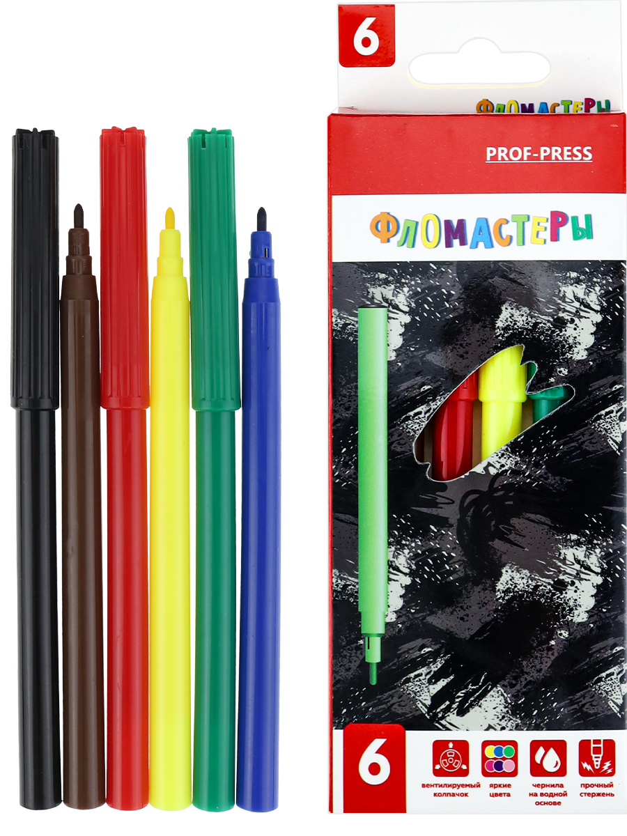 

Фломастеры 6цв круглые конусовид. вент.колпачок карт.уп. Милитари PROF-PRESS ФВ-2566