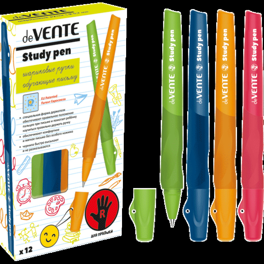 

Ручка шариковая для правшей синяя 0,7мм Study Pen резин.держ. deVENTE 5073605