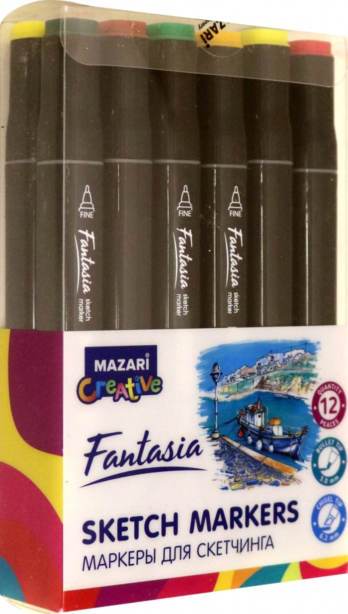 

Маркеры для скетчинга двухсторонние 12цв FANTASIA Autumn colors цвета осени MAZARI M-15020-12