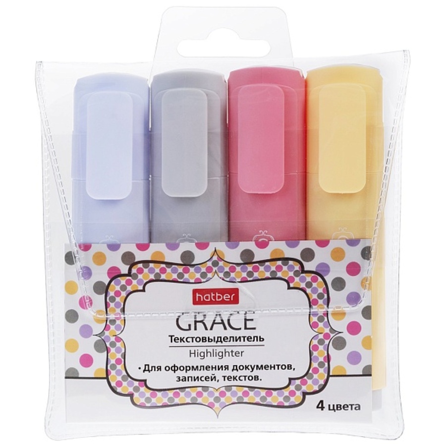 Текстовыделители набор 4цв 1-5м Grace 4шт ПВХ-бокс HATBER HL_083262 150₽