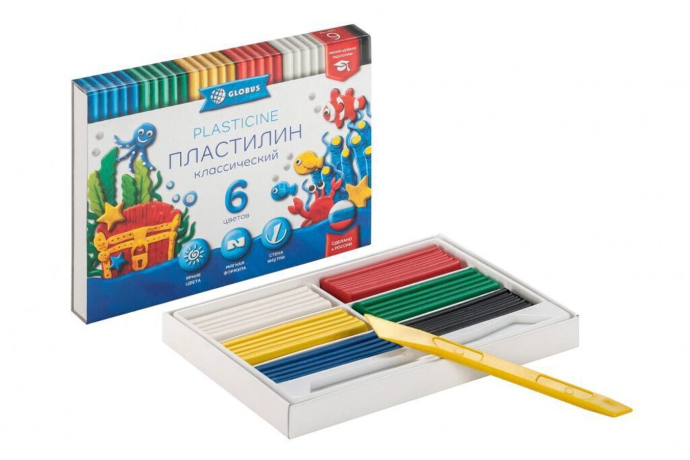 Пластилин 6цв 120гр Классический стеком картуп Глобус ПЛ6-06К 94₽