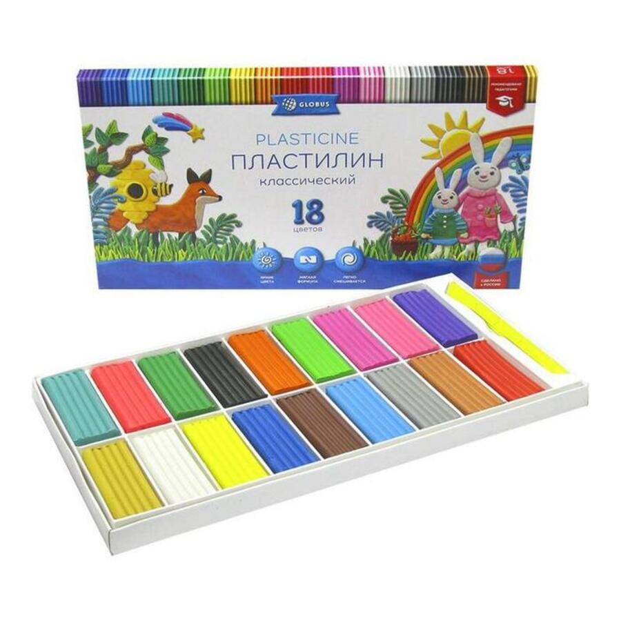 

Пластилин 18цв 360г Классический со стеком карт.уп. Глобус ПЛ18-06К