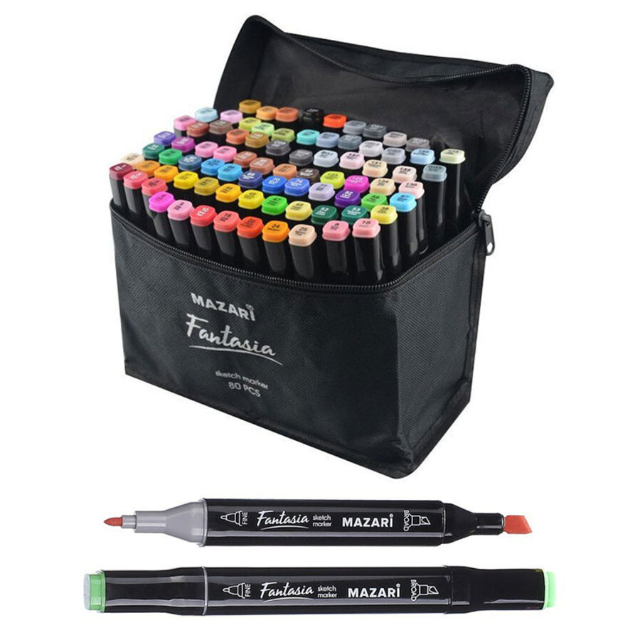 Маркеры для скетчинга 80цв 4-гран двусторонние FANTASIA текстильный чехол MAZARI M-6073-80 816₽
