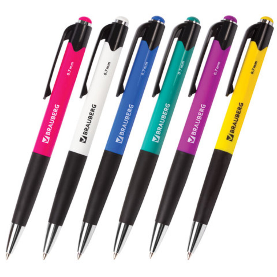 

Ручка шариковая автоматическая синяя 0,7мм Concept резин.держ. корп.ассорти BRAUBERG 141156