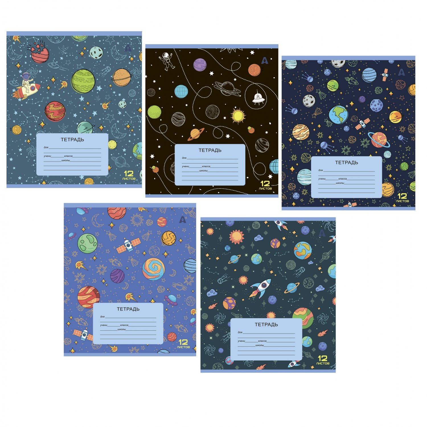 Тетрадь А5 12л клетка меловкартон Космос бел 100 ассорти ALINGAR AL10029 22₽