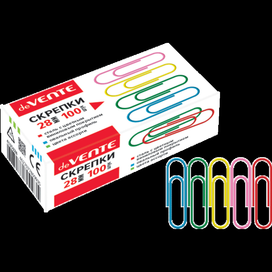 Скрепки 28мм 100шт овальные цветные deVENTE 4135324 29₽