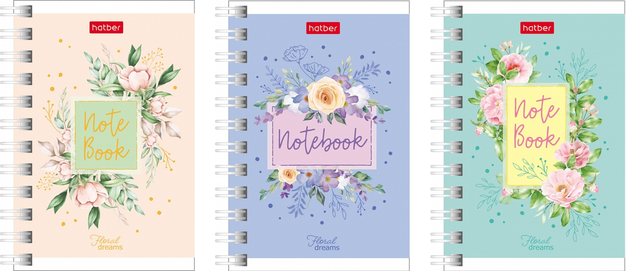 

Книжка записная А7 40л клетка гребень Floral dreams HATBER 40ЗК7В1гр
