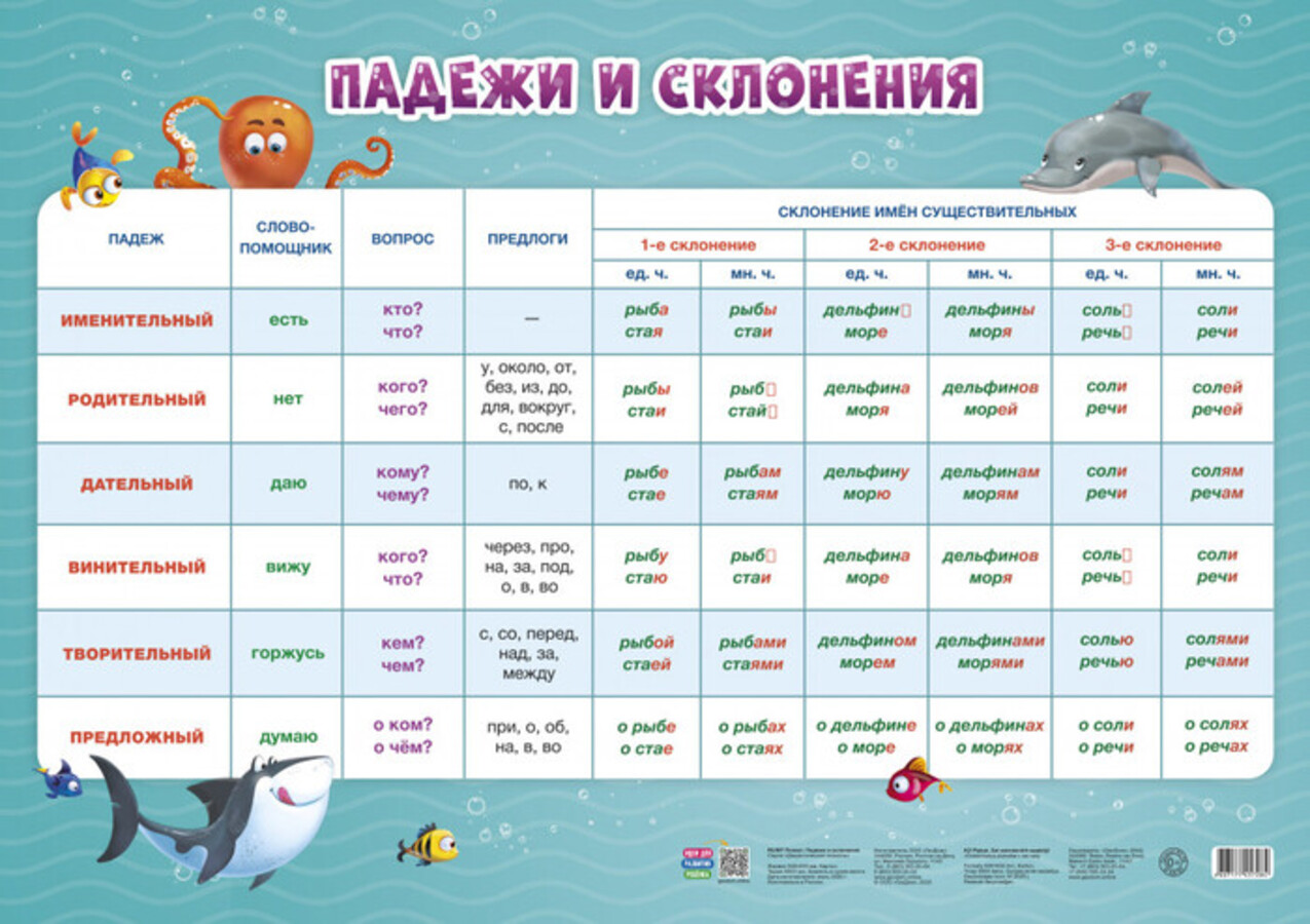 

Плакат А2 дидактический Падежи и склонения