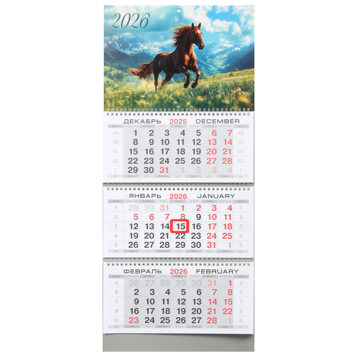 

Календарь 2026 3х-блочный 300х690мм Гребень Бегущая лошадь KLERK 260017