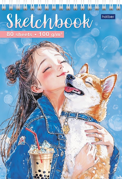 Скетчбук А5 80л гребень мягкобл Настроение Bubble Tea жестподложка 100гм2 HATBER 80Б5Aгр_34923 141₽