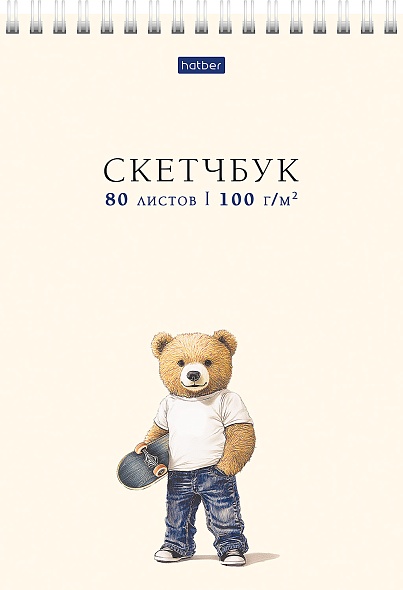 Скетчбук А5 80л гребень мягкобл Модный мишка жестподложка 100гм2 HATBER 80Б5Aгр_34850 119₽