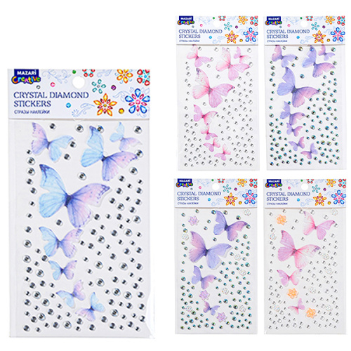 Стразы самоклеящиеся пластиковые ассорти 5 дизайнов 85х15см MAZARI M-20448 118₽