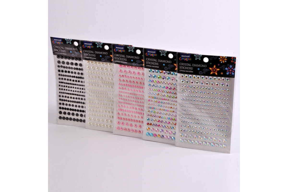 Стразы самоклеящиеся пластиковые ассорти 5 дизайнов 11х165см MAZARI M-20450 125₽