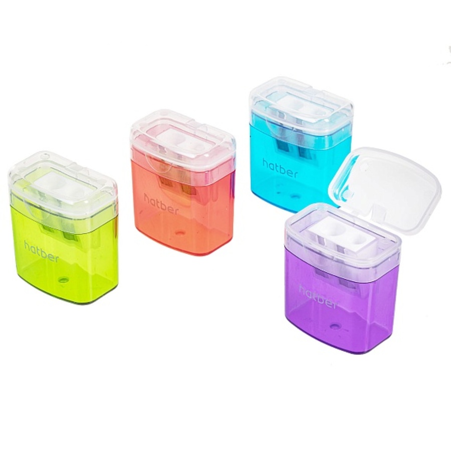 Точилка 2отв пластик контейнер PRIME-L ассорти 4цв HATBER BS_078199 50₽