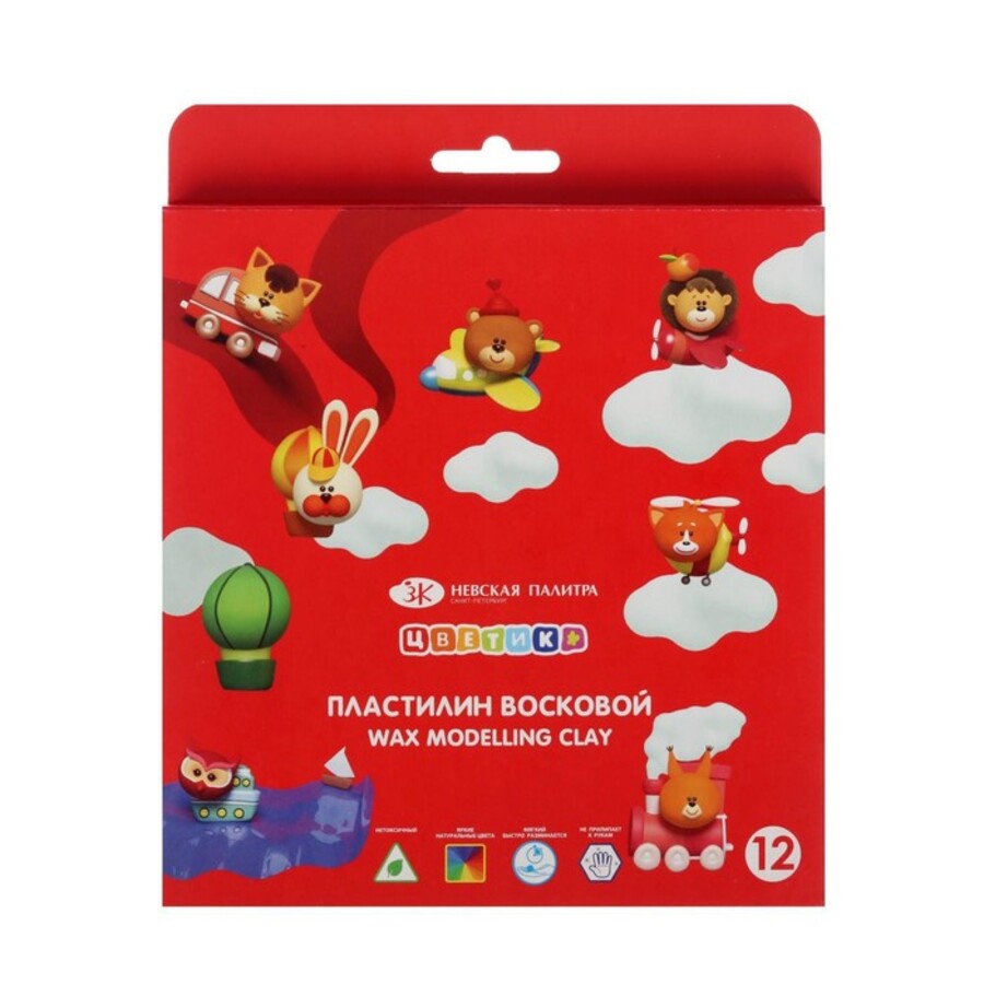 

Пластилин 12цв 180г восковой со стеком ЦВЕТИК 3241785
