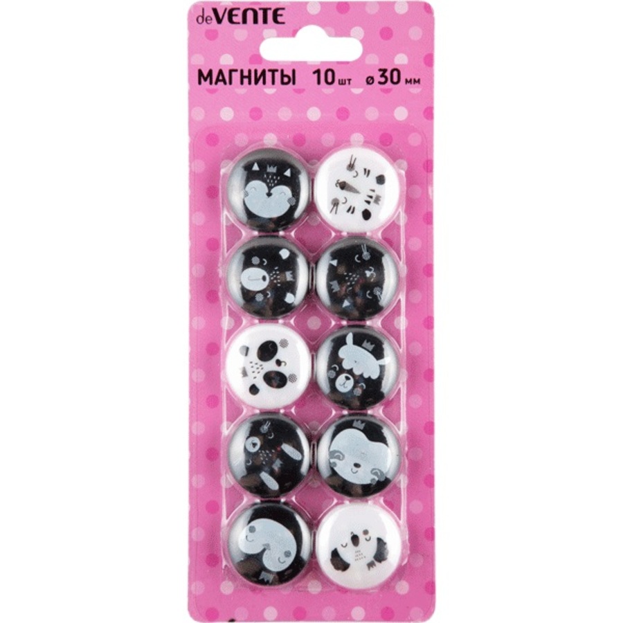 

Магнит для доски d-30мм набор 10шт Animal faces карт.блист. deVENTE 6021100