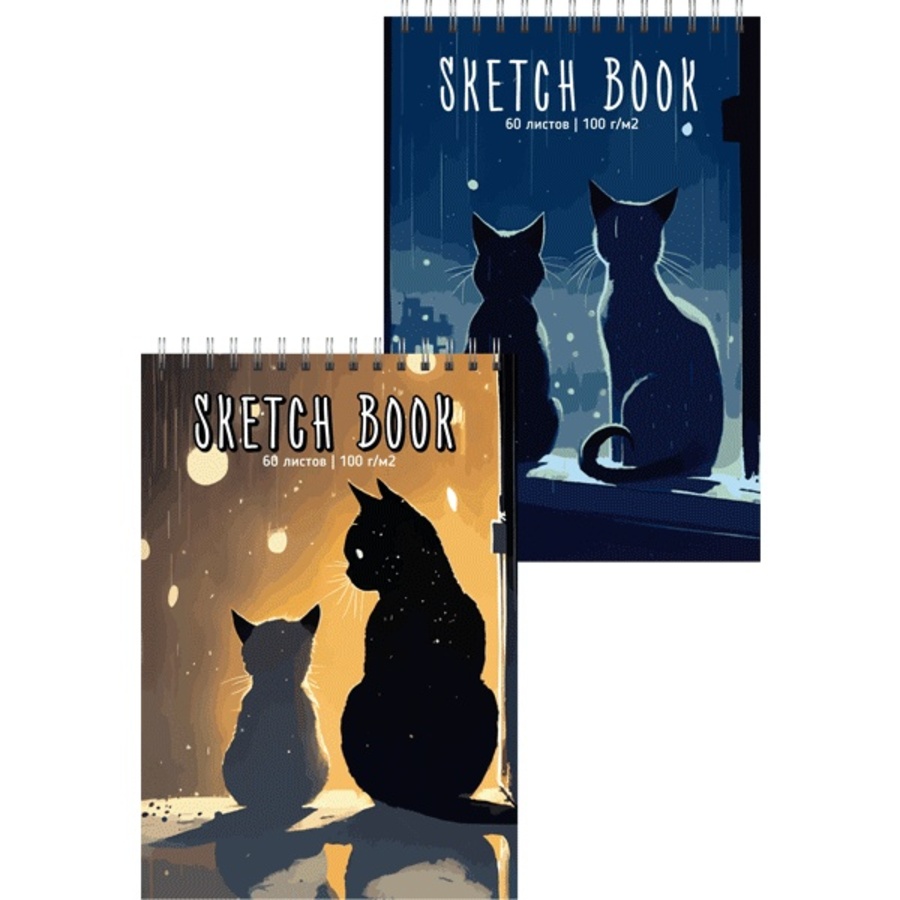 

Скетчбук А5 60л гребень тв.обл. Two Cats 100г/м2 deVENTE 2134319
