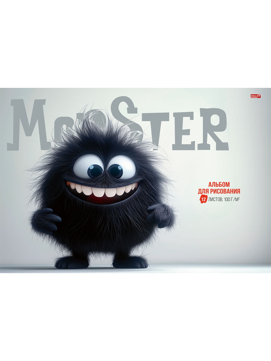 Альбом для рисования А4 12л скрепка Пушистый монстрик-1 100гм2 PROF-PRESS 12-7279 уни 43₽