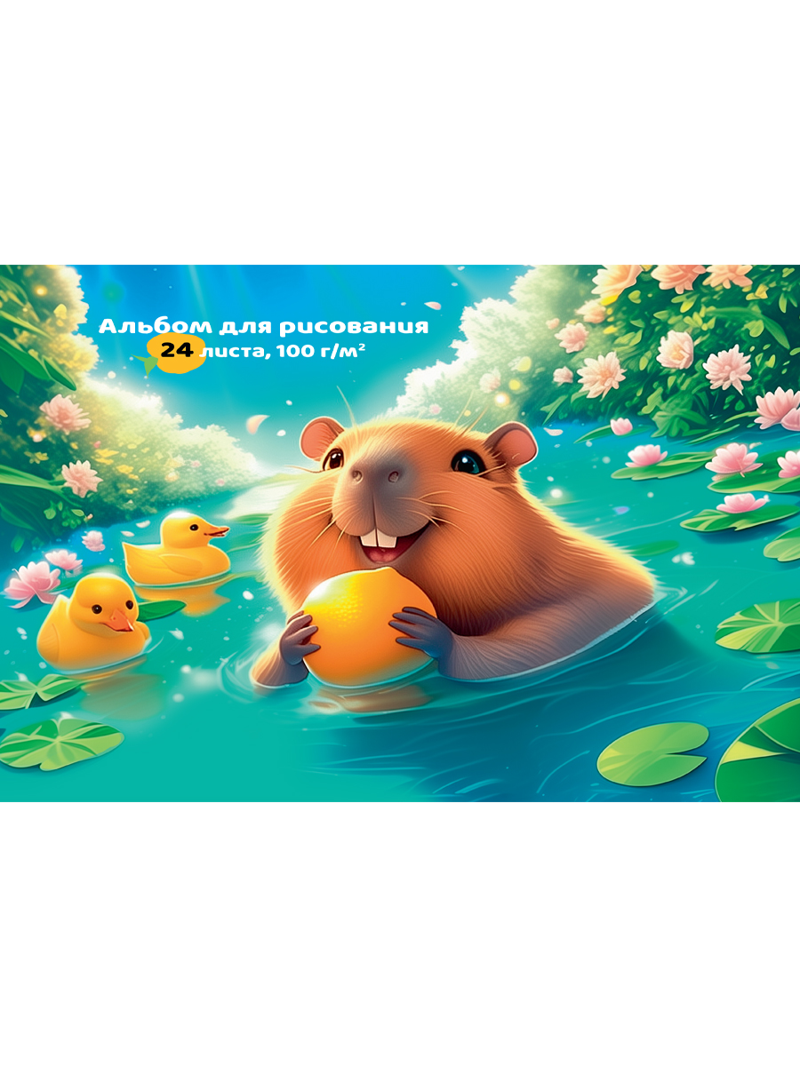 

Альбом для рисования А4 24л склейка Капибара с утками 100г/м2 PROF-PRESS 24-7752 (жен)