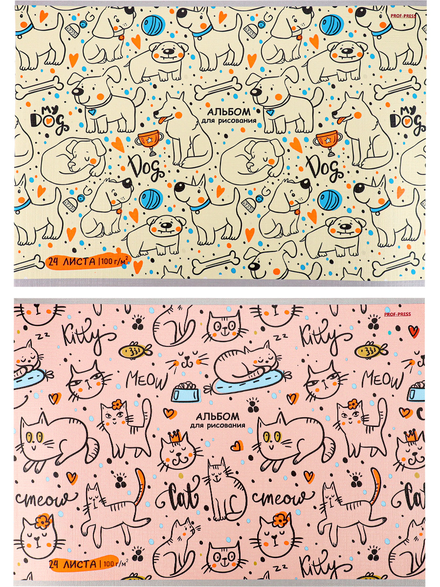Альбом для рисования А4 24л скрепка меловкартон Нарисов питомцы ассорти 100гм2 PROF-PRESS 24-2279 уни 22₽