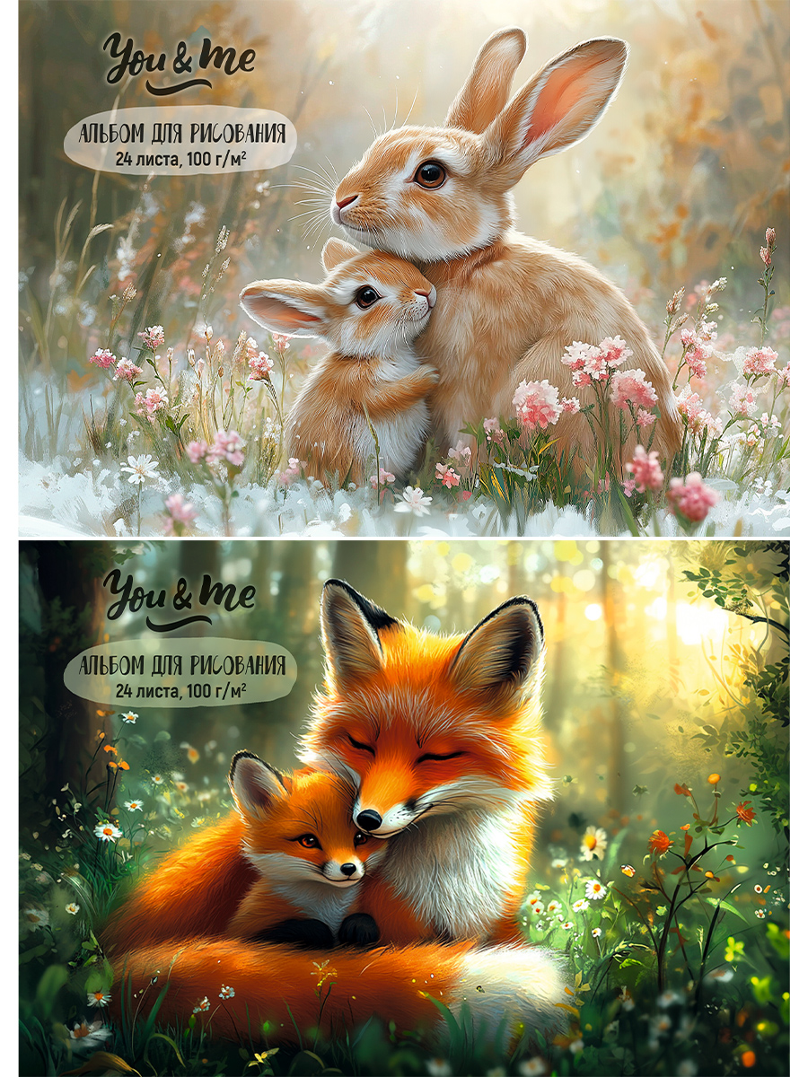 

Альбом для рисования А4 24л скрепка Животные и их детки ассорти 100г/м2 PROFIT 24-7282 (жен)