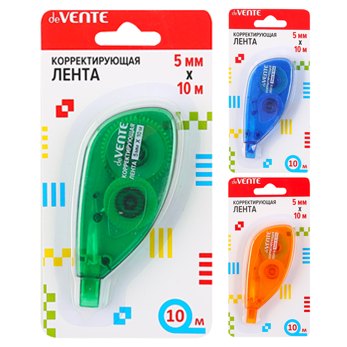 Корректор роллер 5мм x 10м ассорти блистер deVENTE 4062106 59₽