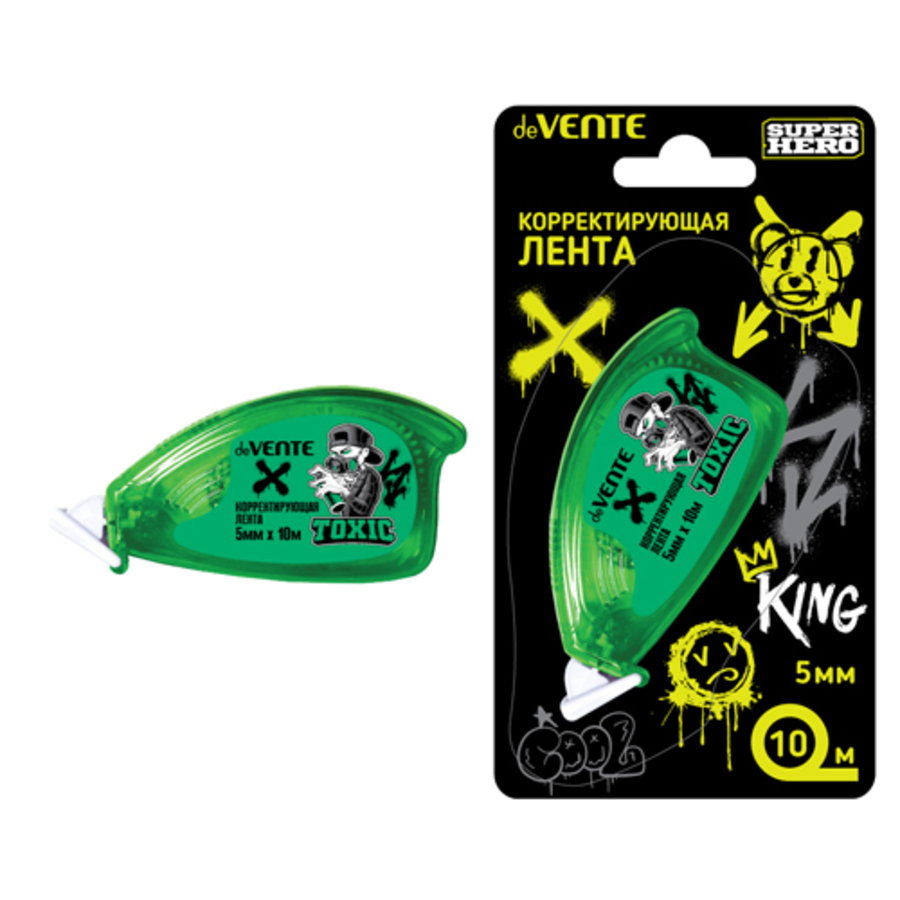 

Корректор роллер 5мм х 10м SuperHero Toxic полупрозрачный зеленый корпус deVENTE 4062335
