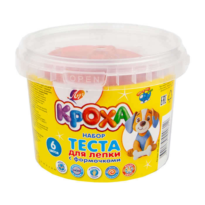 Тесто для лепки 6цв 300г Кроха 2 формочки пластведро ЛУЧ 35С 2304-08 211₽
