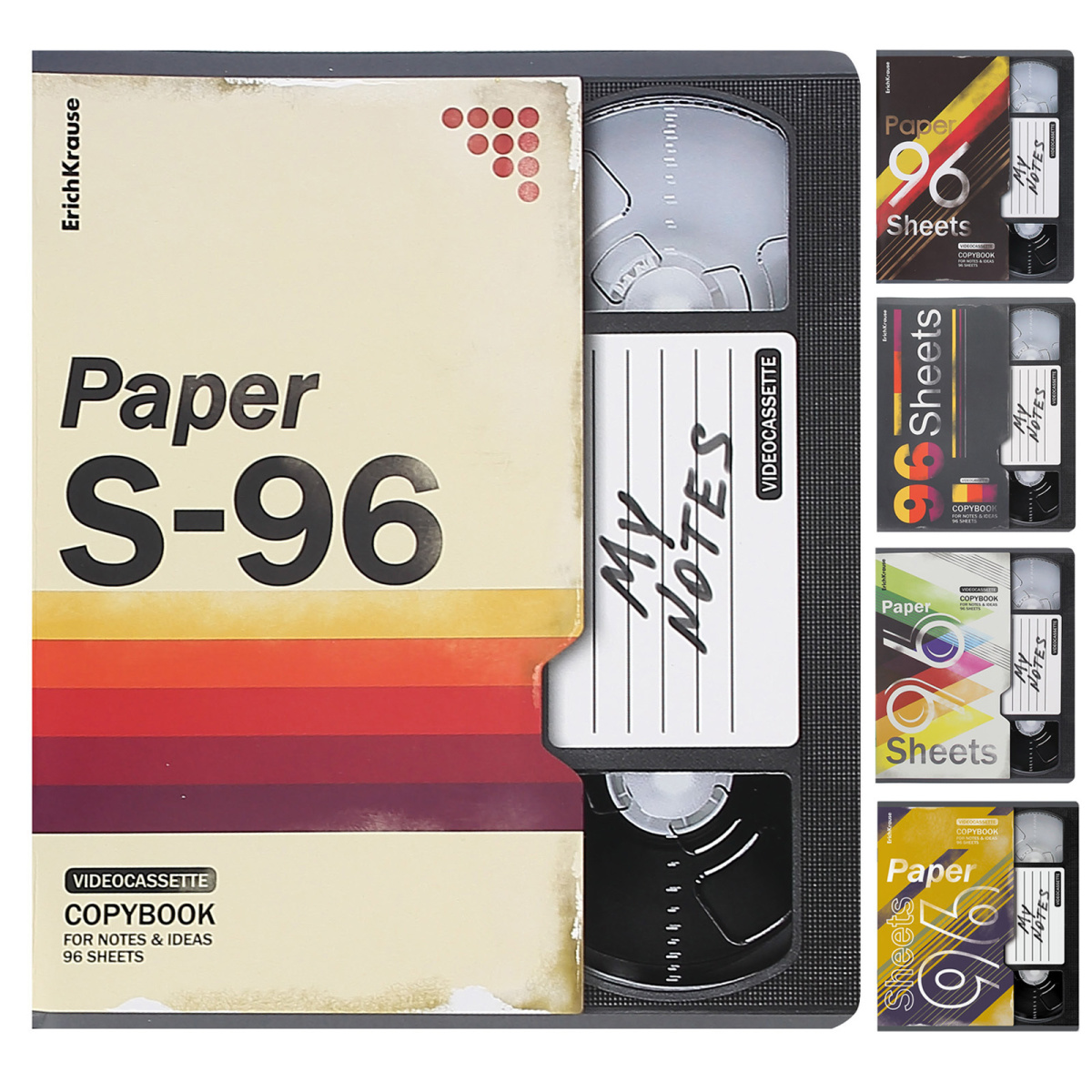 

Тетрадь А5 96л клетка скрепка мелов.картон VHS мат.лам. выб.лак. ассорти ERICH KRAUSE 60600