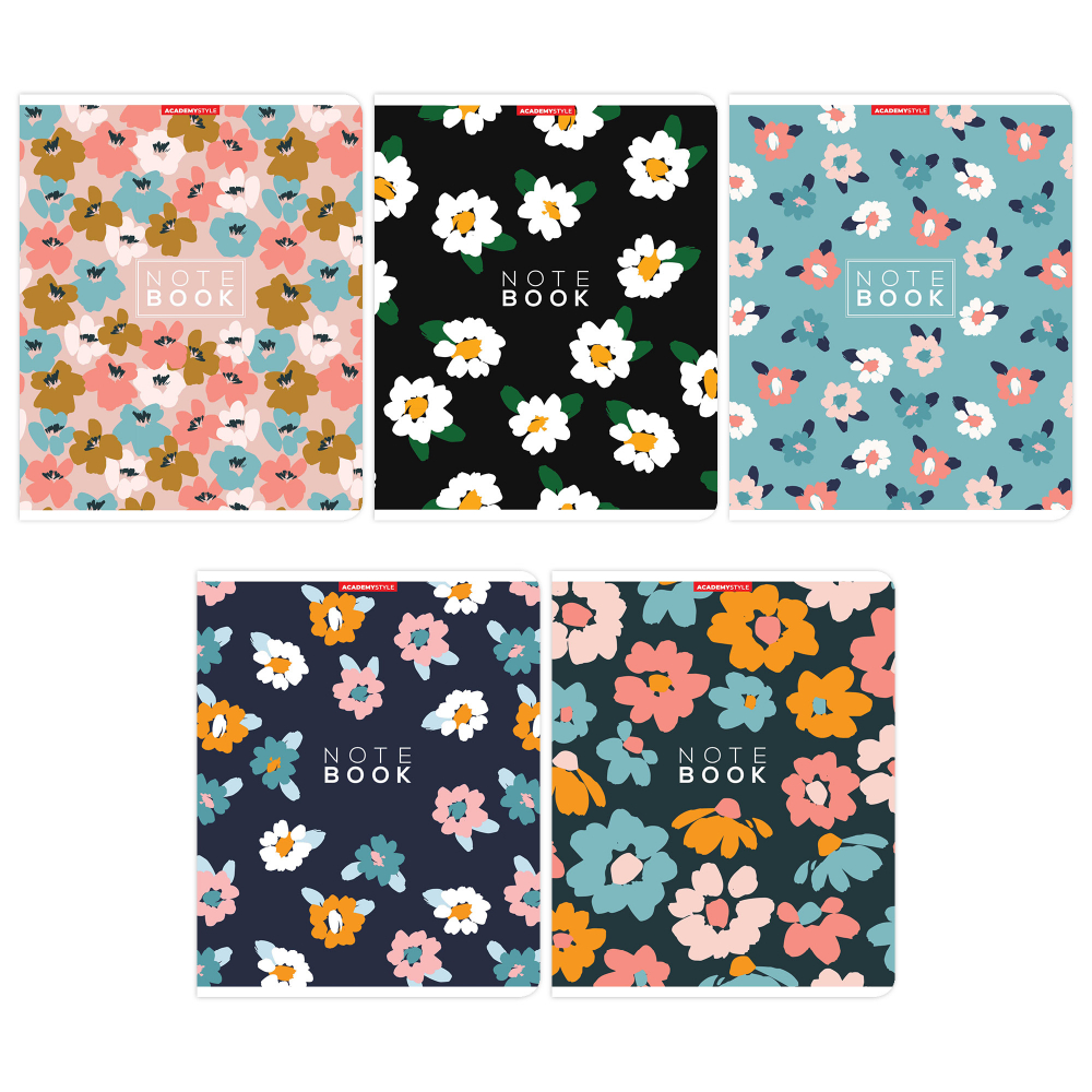 

Тетрадь А5 48л клетка скрепка мелов.картон Вальс цветов мат.лам ассорти ACADEMY STYLE 15076/5