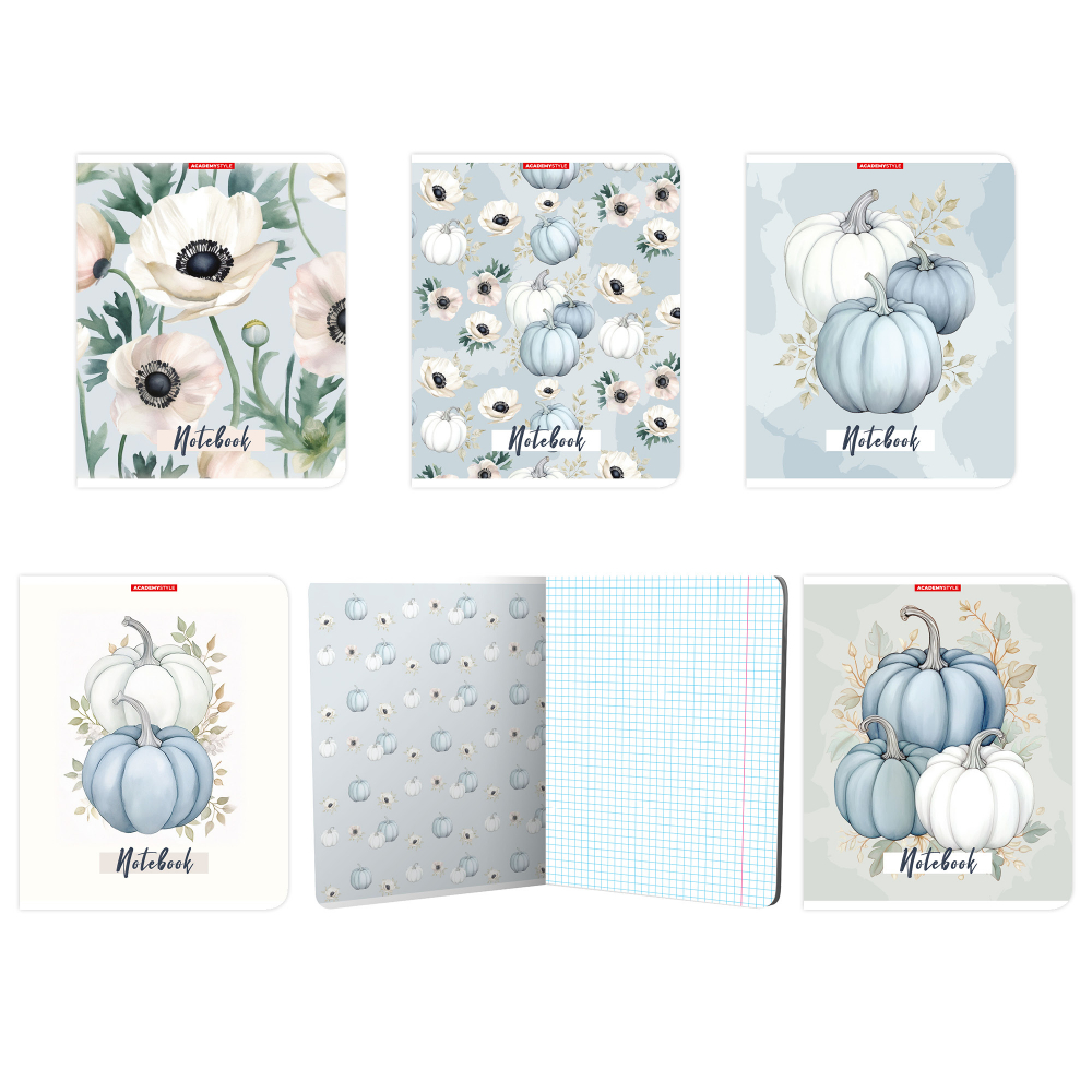 

Тетрадь А5 48л клетка скрепка мелов.картон Тыковки мат.лам. ассорти ACADEMY STYLE 15035/5