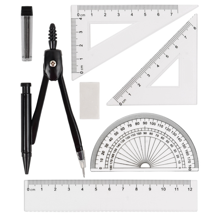 Готовальня 7 предм циркуль с карандаш механгрифелилинейка2треугольникатранспортирластик 110₽