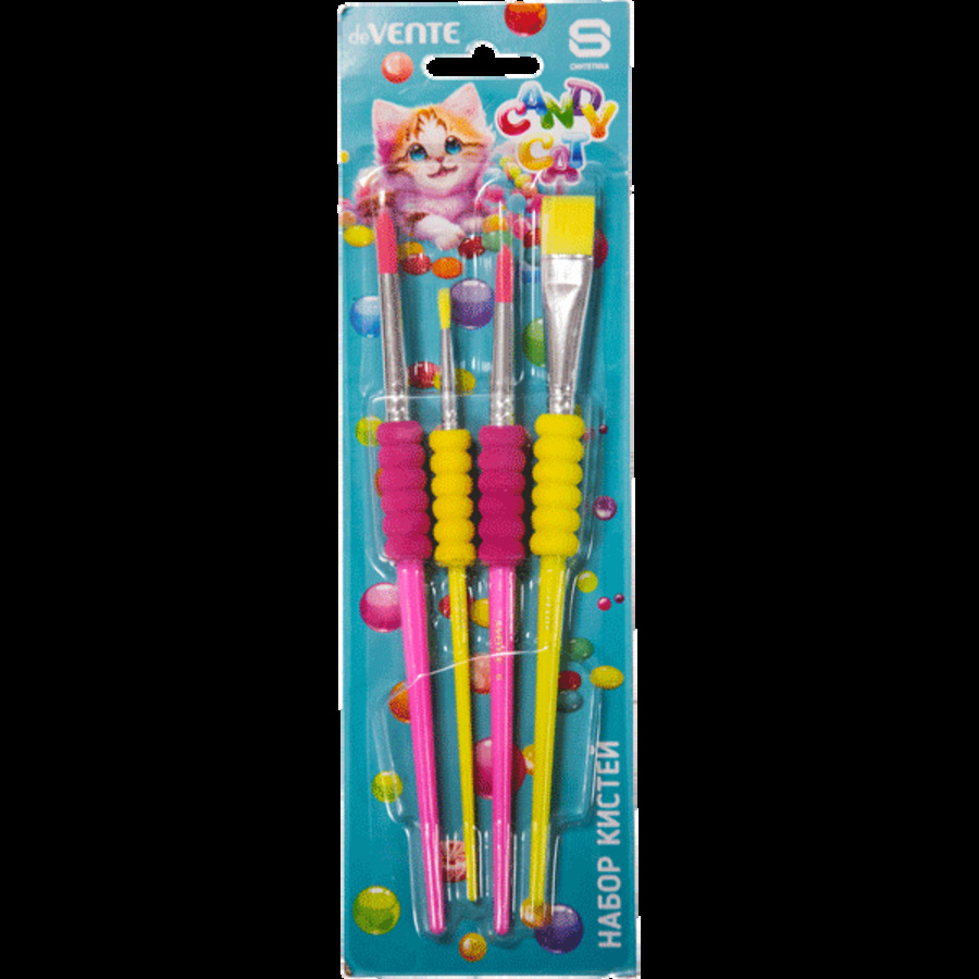 

Кисть набор 4шт синтетика №2,6,10 круглые, №12 плоская блистер Candy Cat deVENTE 8072430