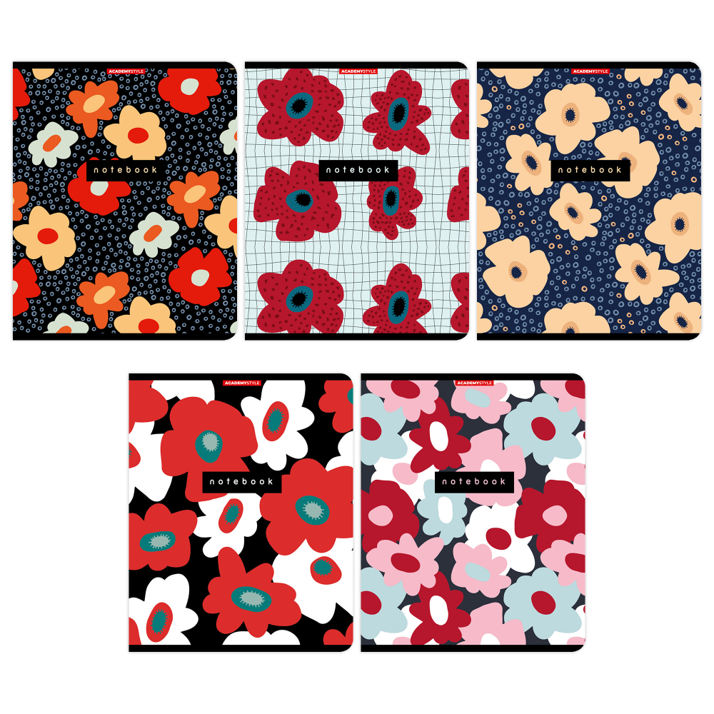 

Тетрадь А5 48л клетка скрепка мелов.картон Цветы УФ-лак ассорти ACADEMY STYLE 15060/5
