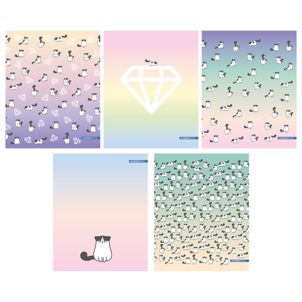 

Тетрадь А5 48л клетка скрепка мелов.картон Котики выб.твин УФ-лак ассорти ACADEMY STYLE 13050/5