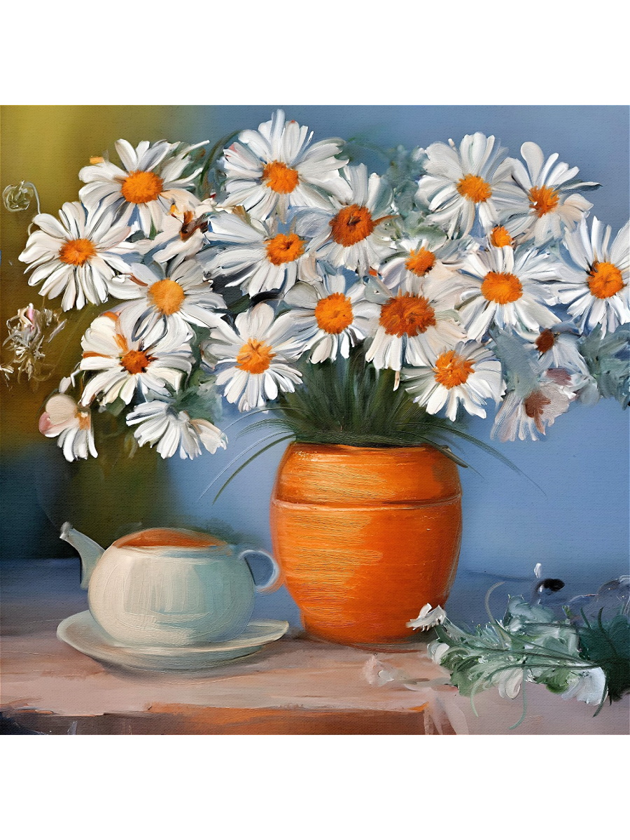 Мозаика алмазная 20х20см Ромашки в вазе 399₽