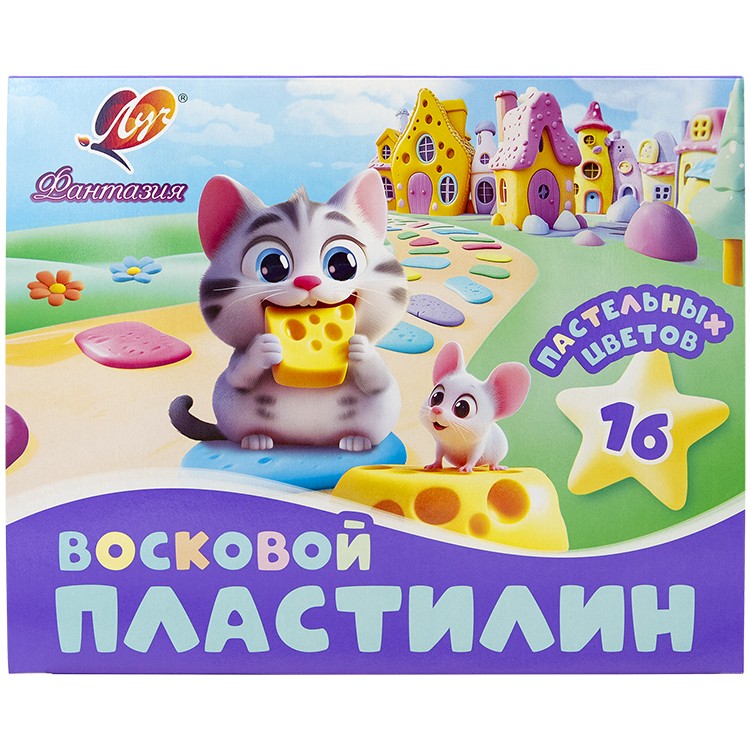 Пластилин 16цв 240г Фантазия восковой пастельный со стеком картуп ЛУЧ 35С 2291-08 289₽