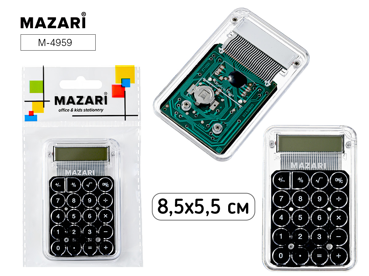 Калькулятор карманный 8 разряд 1-е пит прозрачный MAZARI M-4959 124₽