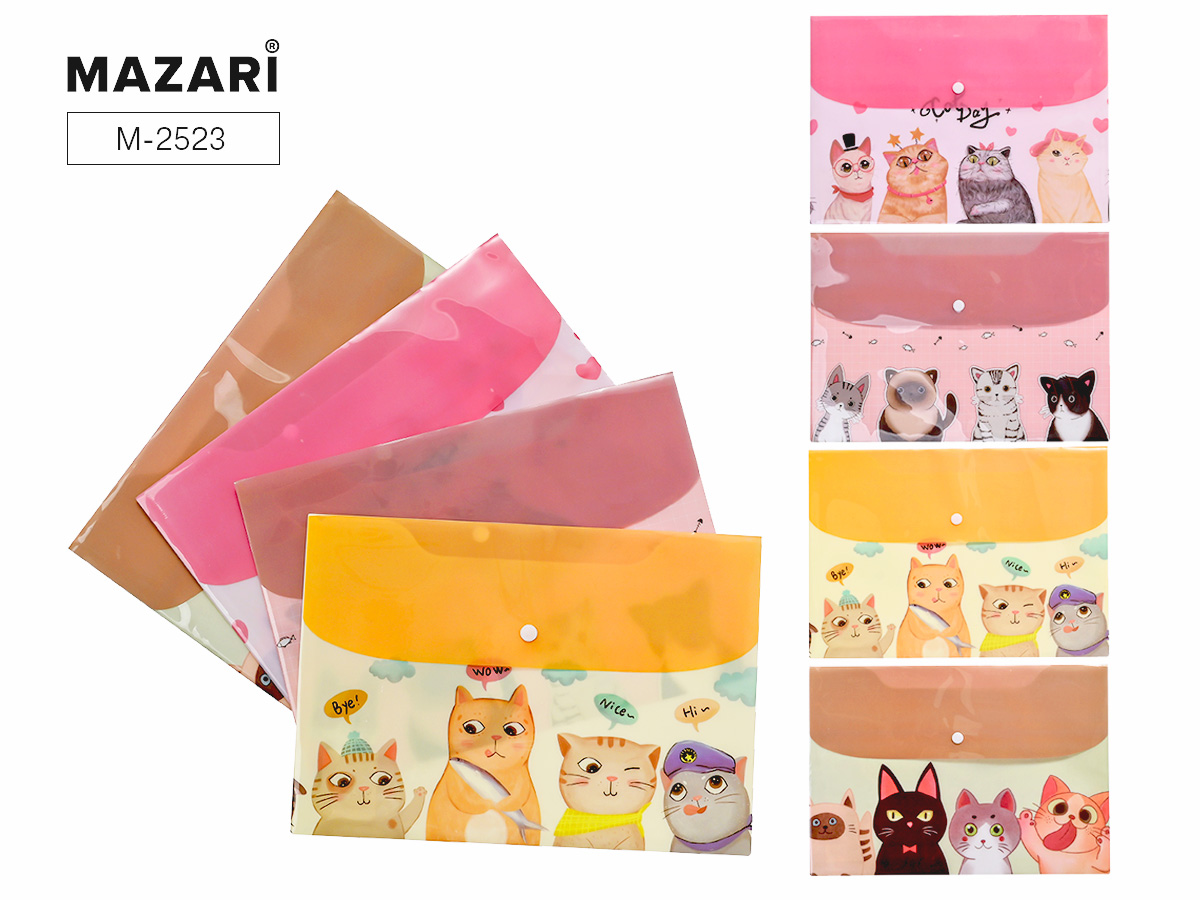 Папка с кнопкой пластик А4 1отд пл180мкм Котики ассорти MAZARI M-2523 40₽