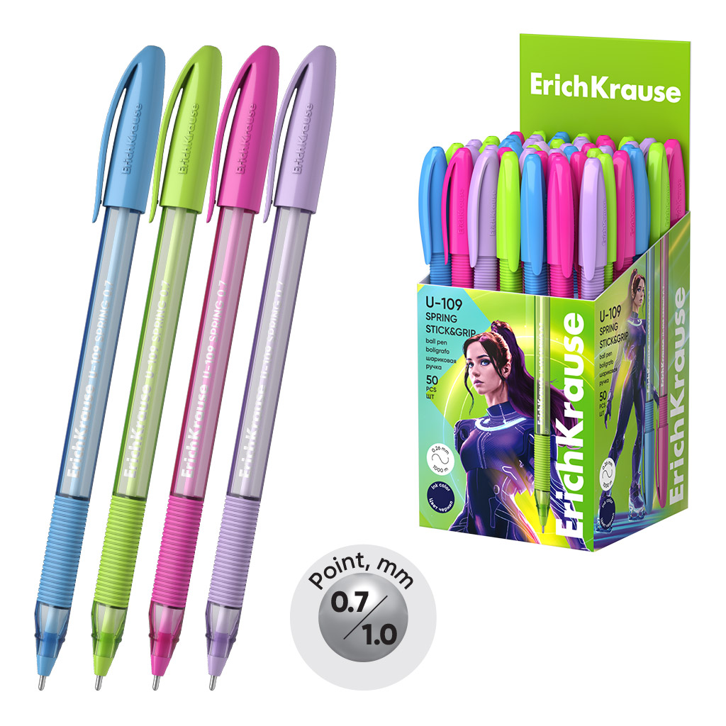 

Ручка шариковая синяя 0,7мм U-109 Stick&Grip Spring резин.держ. ассорти корпус ERICH KRAUSE 58109