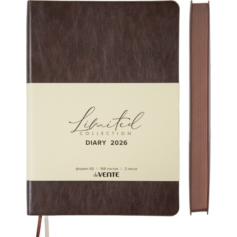 

Ежедневник А5 168л датир. 2026г интег.обл. Orto т-коричневый кожзам 2 ляссе deVENTE 2232647