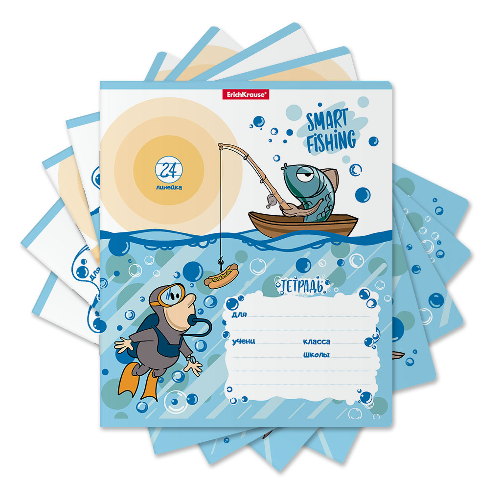 

Тетрадь А5 24л линия скрепка мелов.картон Fish Story ассорти ERICH KRAUSE 53724