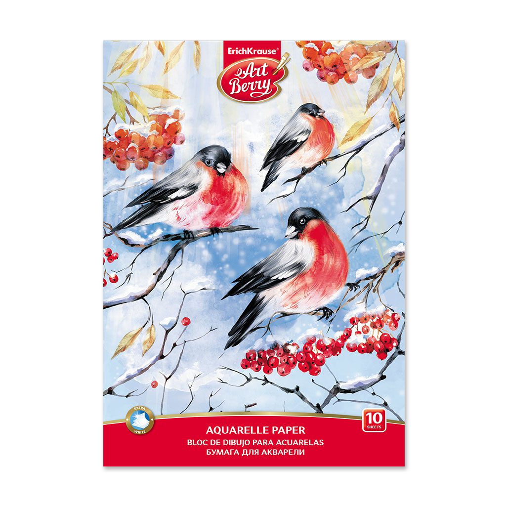 

Альбом для рисования акварелью А4 10л склейка Снегири жест.подложка 180г/м2 ERICH KRAUSE 46894 (уни)