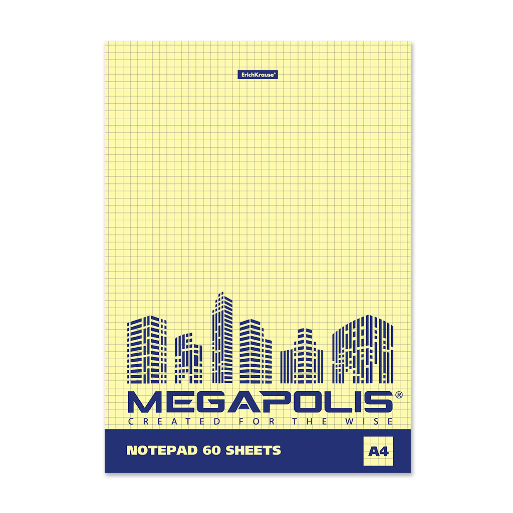 

Блокнот А4 60л клетка склейка Megapolis Yellow Concept желтый блок ERICH KRAUSE 49801