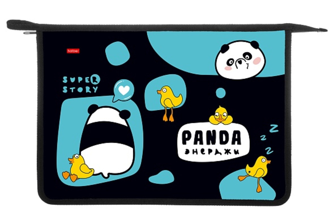Папка для тетрадей пластик молния сверху А4 1отд Панда энерджи HATBER AMc_03034 жен 235₽