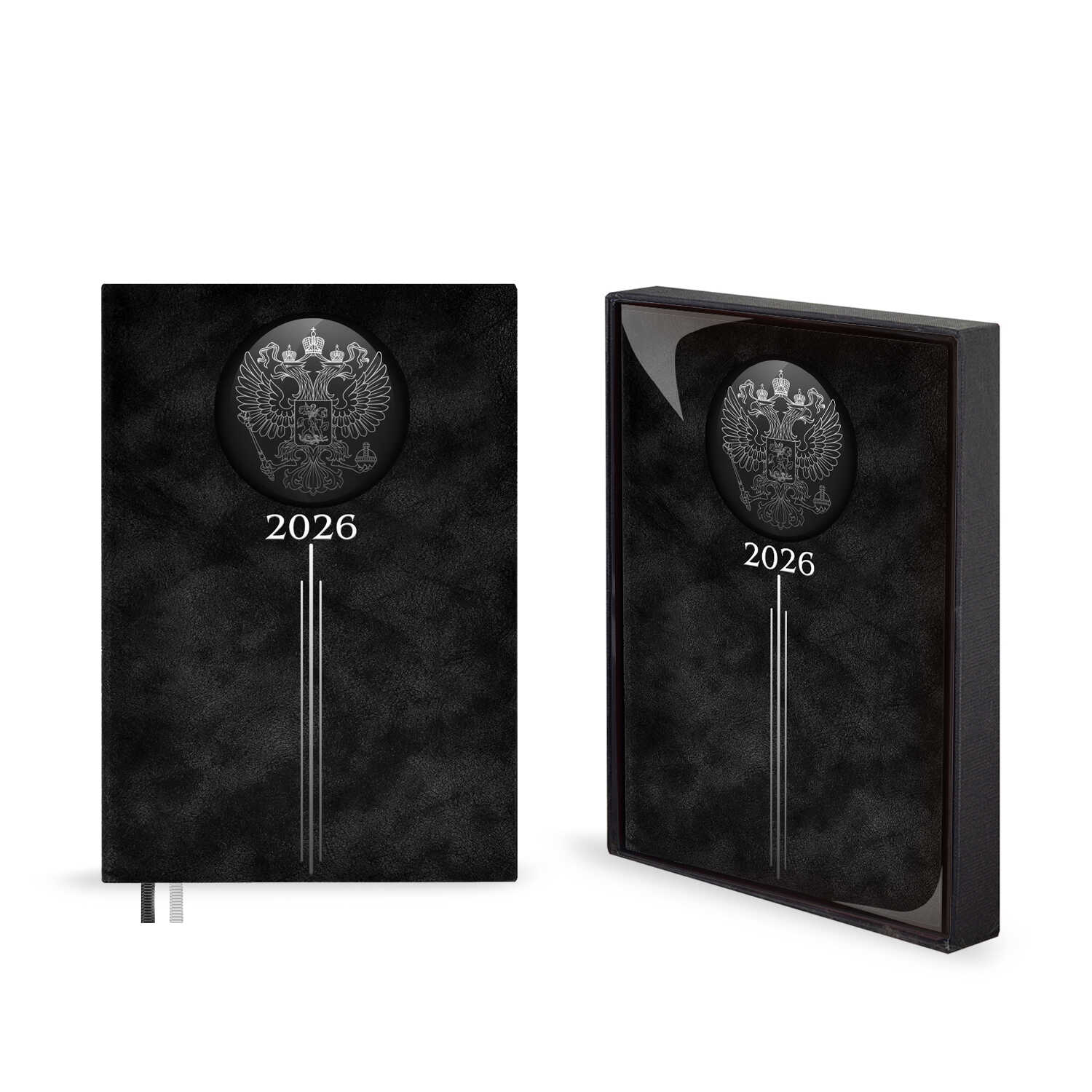 

Ежедневник А5 176л датир. 2026г тв.обл. Тиволи черный кожзам 2 ляссе подар.коробка ESCALADA 70249