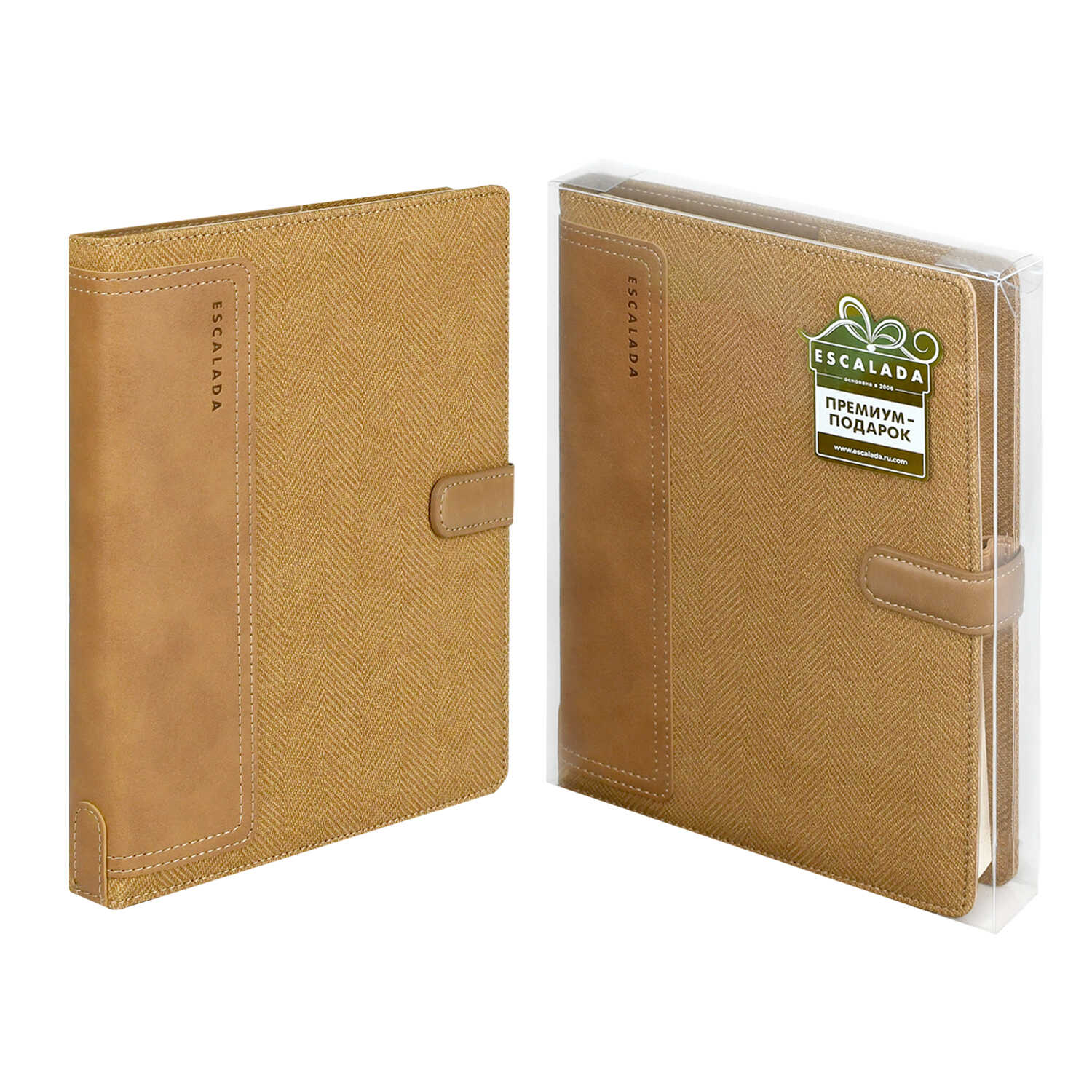 Ежедневник А5+ 160л недатир. тв.обл. органайзер Буйвол Саржа светло-коричневый кожзам ESCALADA 70548