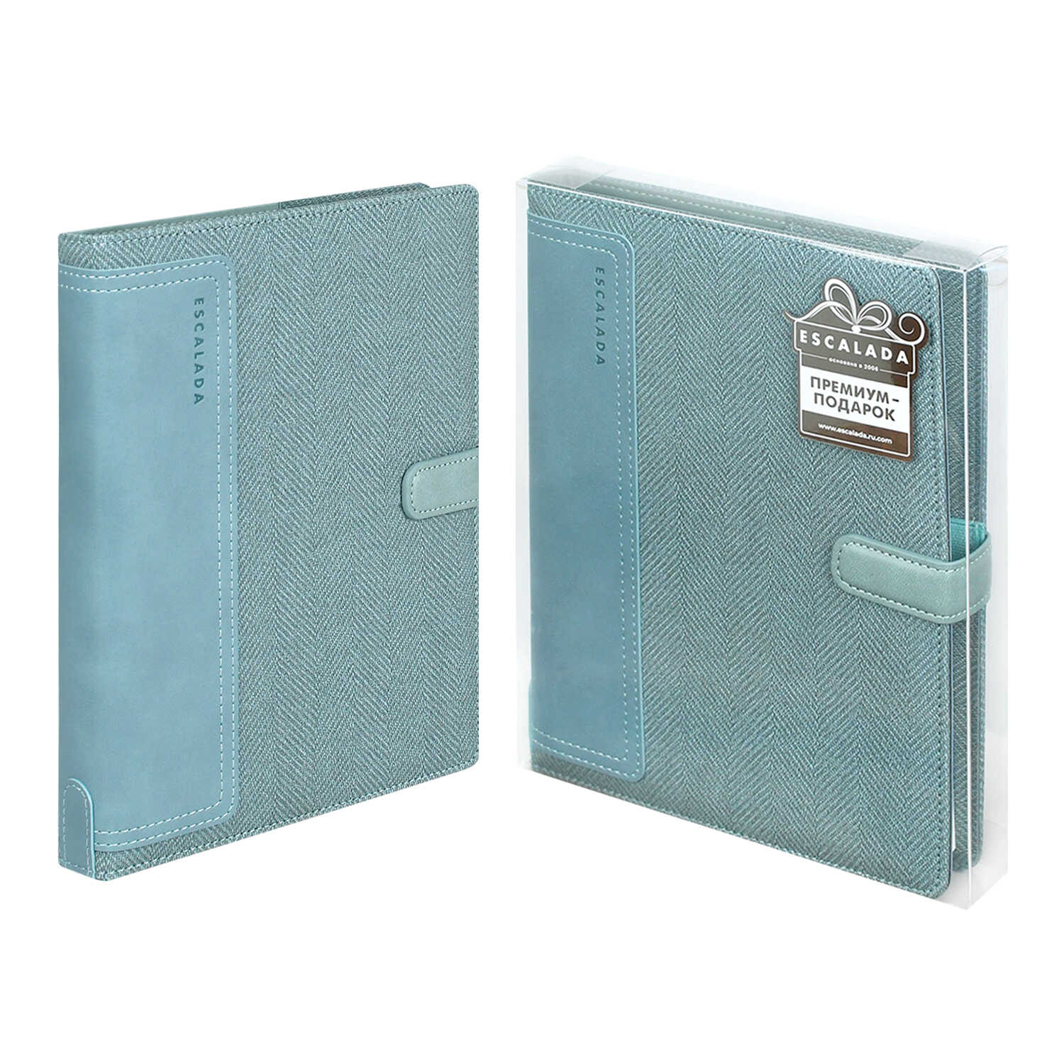 Ежедневник А5+ 160л недатир. тв.обл. органайзер Буйвол Саржа пепельно-голубой кожзам ESCALADA 70549