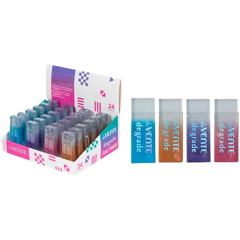 Ластик прямоугольный ЭКО-ПВХ dust-free 54х196х105мм Degrade ассорти 4 диз deVENTE 4070401 69₽