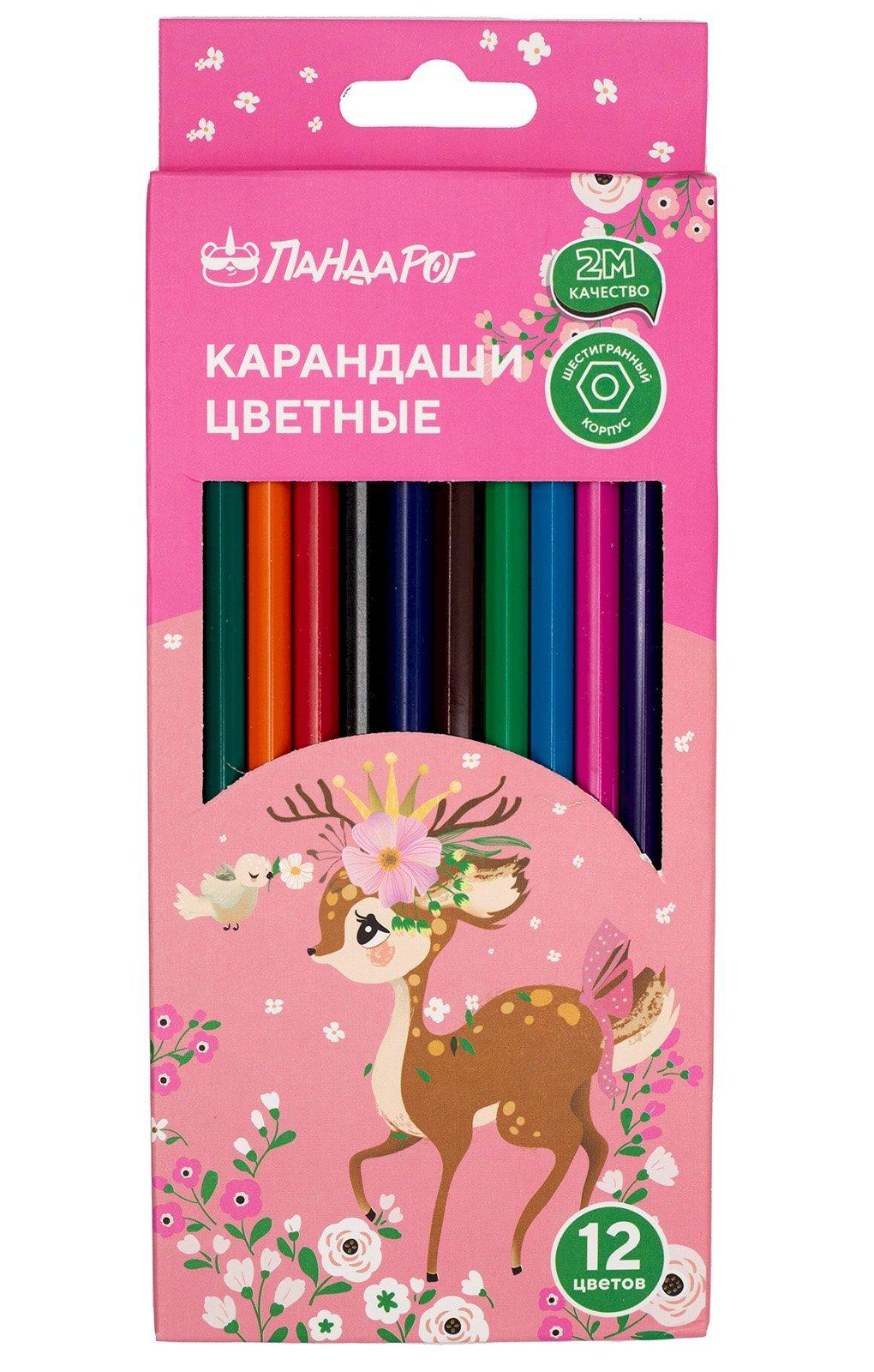 

Карандаши цветные 12цв 6-гран. пластик заточенные Олененок карт.уп. ПандаРог 15-8094
